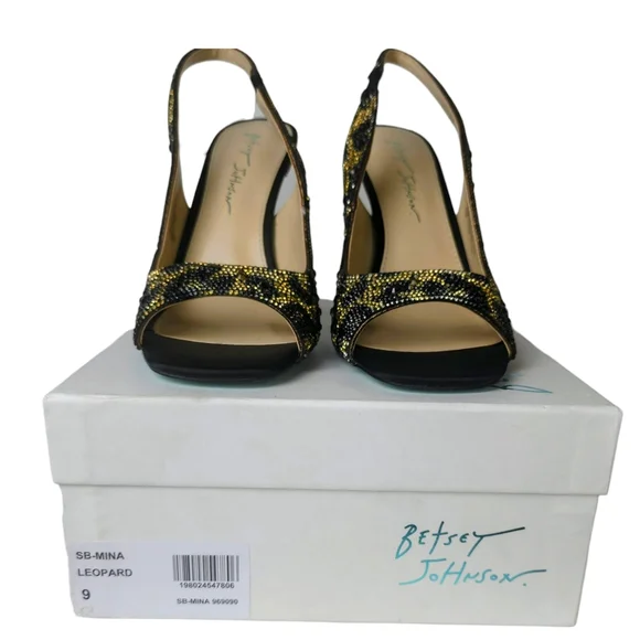NEW Betsey Johnson Jovi Leopard Rhinestone Design Slingback Heels size - Picture 11 of 13